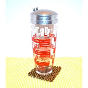 Vintage Cocktail Shaker with Recipes Metal Top Kitschy Mad Men Retro